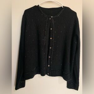 Black Embellished Sequin Cardigan Soft Knit Sweater Women Large BN13